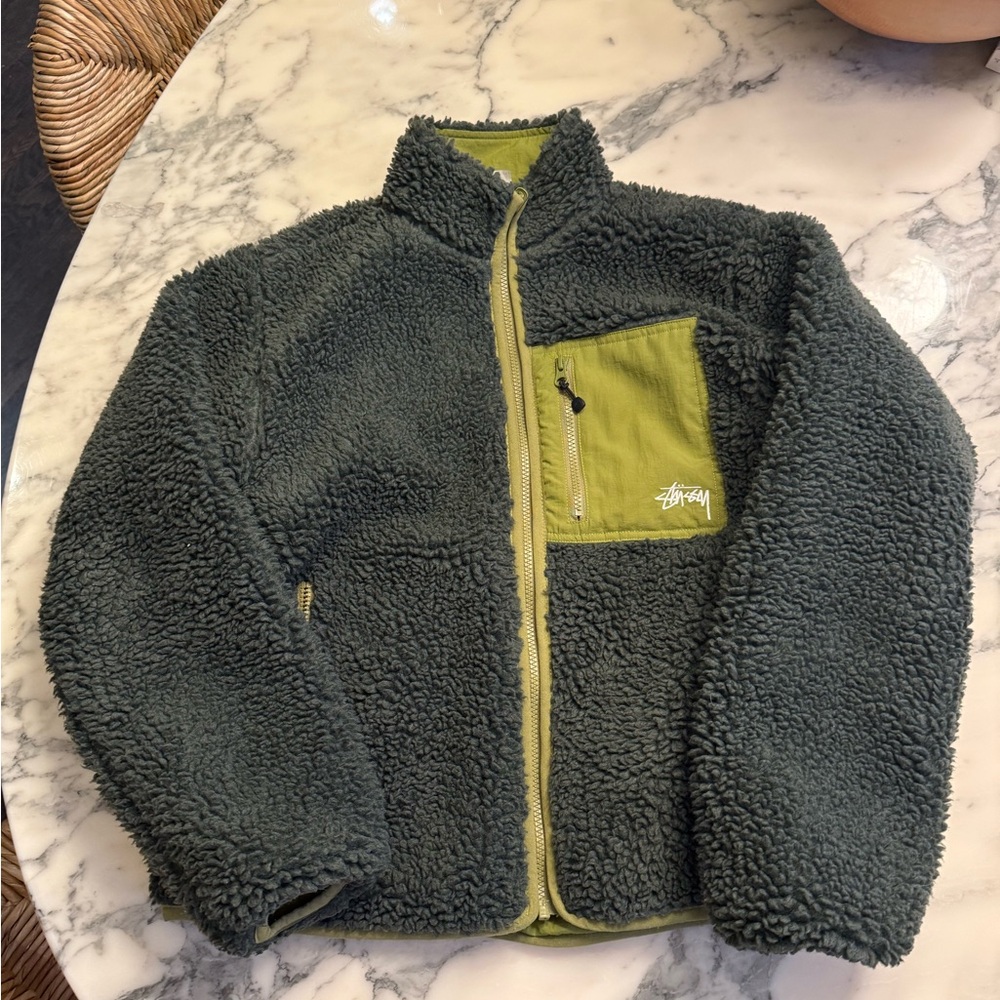 Excellent condition reversible Stussy Forest Green Sherpa Jacket